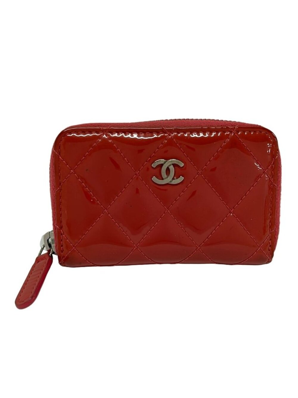 Chanel Coin Purse Quilted Pink Zip Around Silver Leather